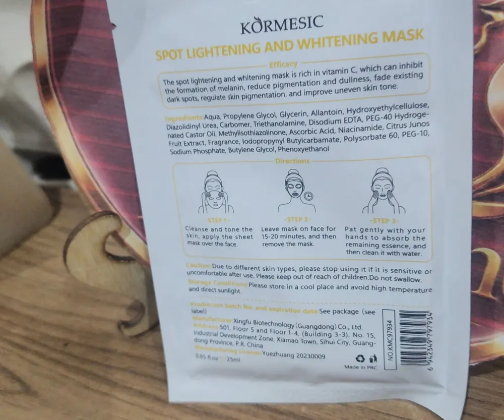 Masque en Tissu Éclaircissant Anti-Taches KORMESIC 25 ml
